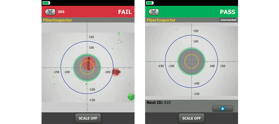 Conformité et non conformité de l’extrémité FI-7000 FiberInspector™ Pro
