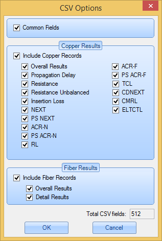 LinkWare PC CSV Options Screen