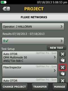 Configuración de comprobación del FiberInspector