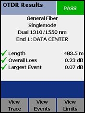 OTDR Autotest with Pass Results