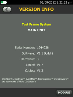 Informations de version du système de trame de test - jaune