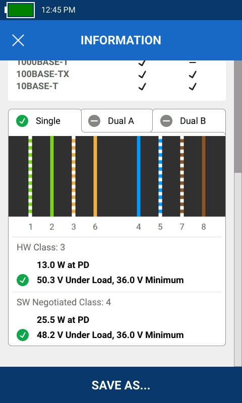 LinkIQ Screen Shot of PoE Load Testing