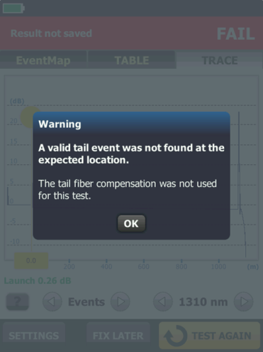 Warning Screen for Tail Event Not Found