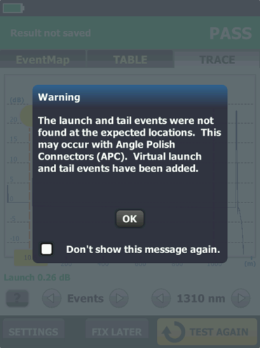 Warning Screen for Launch and Tail Event Not Found