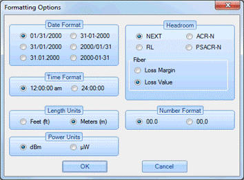 Formatting Option in Cable Test Management Software