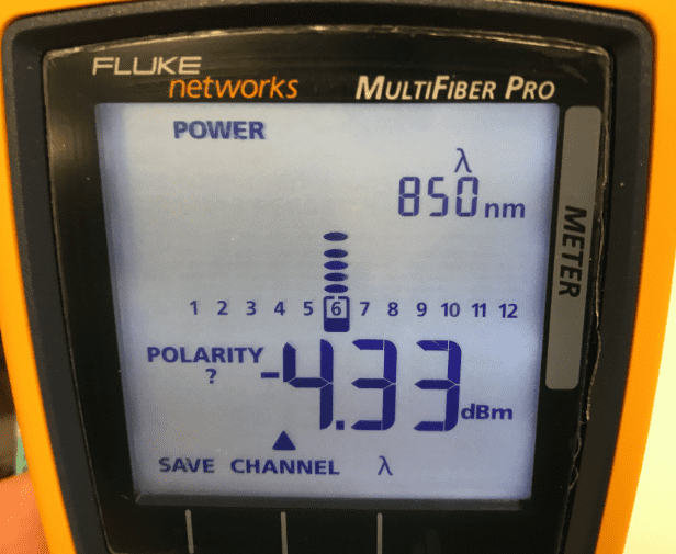 Fluke MultiFiber Pro screen configured to Power mode