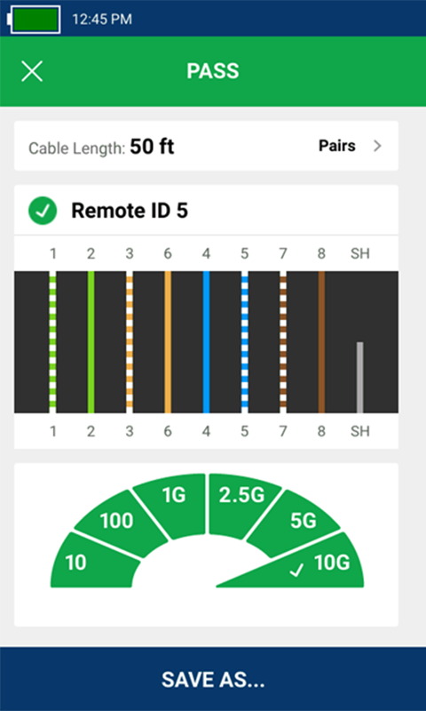 Le test de câble avec connexion à distance affiche le numéro d’identifiant à distance 5