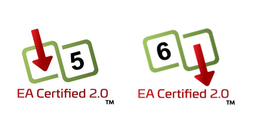 Two marks indicating Ethernet Alliance approval that can go on a powered device (left) and power sourcing equipment (right)