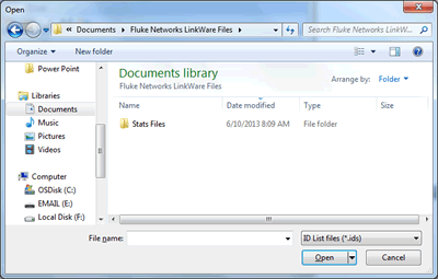 LinkWare Open File Window