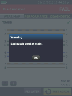 Bad Patch Cord Warning Message