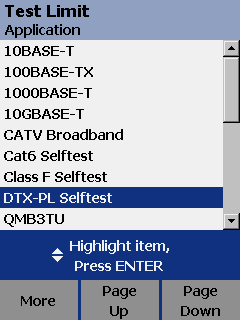 Twisted Pair Selection Screen