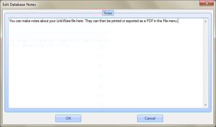 LinkWare Database Error Notes Screen