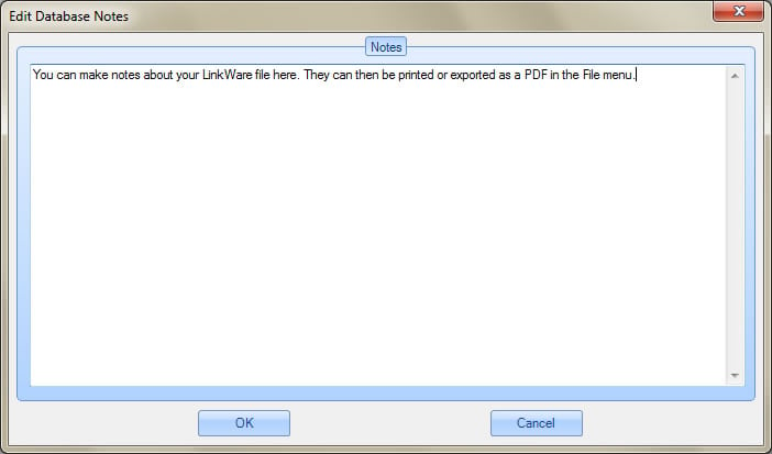 LinkWare Database Error Notes Screen