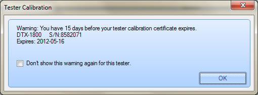 Message for Calibration Certificate Expiry