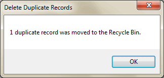 Delete Duplicate Records Message Screen