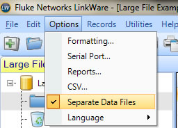 Highlighted Separate Data Files Option Screen
