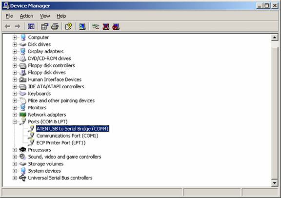 Highlighted ATEN USB to Serial Cable Port