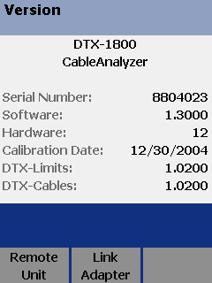 DTX CableAnalyzer Version Info