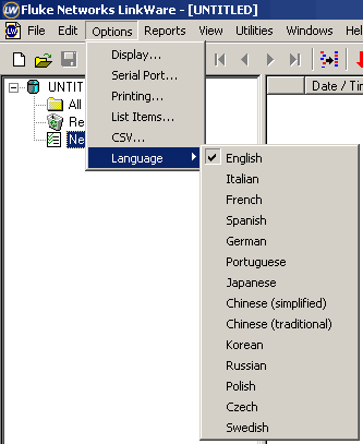 LinkWare Language Selection Screen